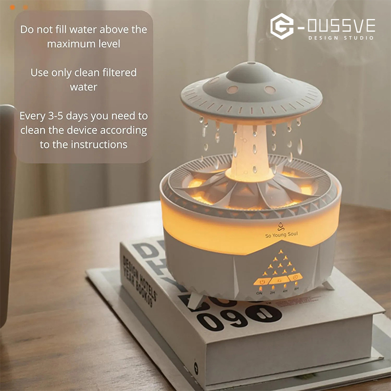 G-OUSSVE｜Cloud Rain Humidifiers Essential Oil Diffuser with 7 Colors nightlights Aromatherapy Diffuser Desk Fountain for Relaxing Mood Waterdrop Sound Rain Drop Diffuser Rain Sound Lamp 350 ml