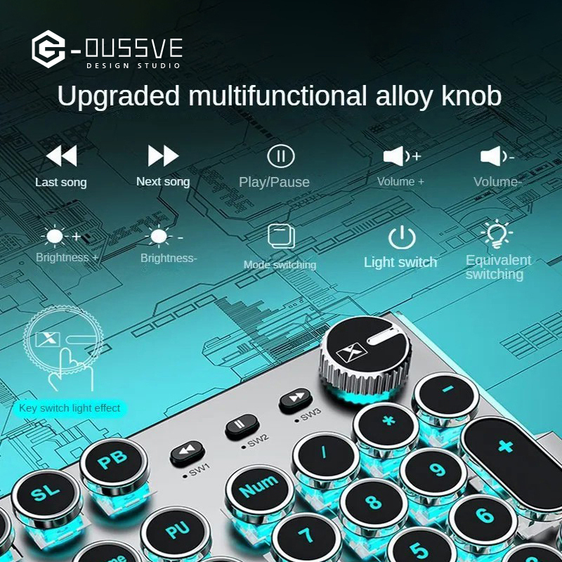 G-OUSSVE｜X60 Steam Transparent Punk Vintage Mechanical Keyboard and Mouse Set Game Office Titanium Alloy Keyboard with Knob