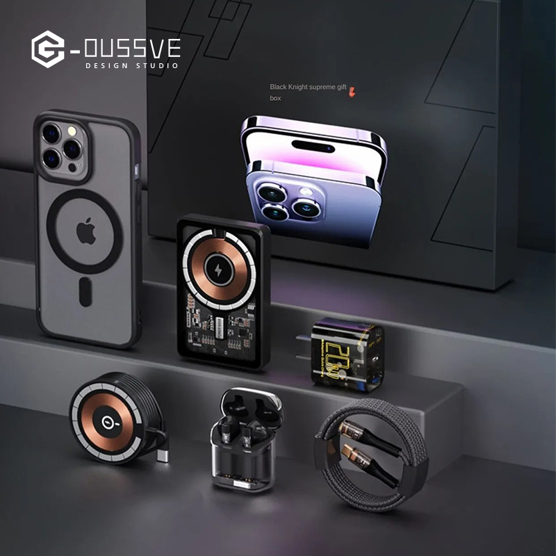 G-OUSSVE｜Punk Transparent Apple Six Piece Set Suitable for iPhone Wireless Charging Fast Adaptor Five Piece Set Accessories Gift Box