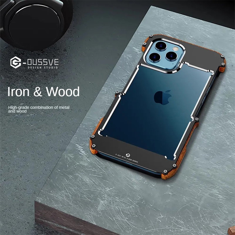 G-OUSSVE｜Protective Case with Metal Frame for Iphone14 Mobile Phone Case, Apple 15pro13promax Solid Wood Case, Plus Lens All-inclusive, Anti-fall and Heat Dissipation, 11 Advanced Sense Lens All-inclusive