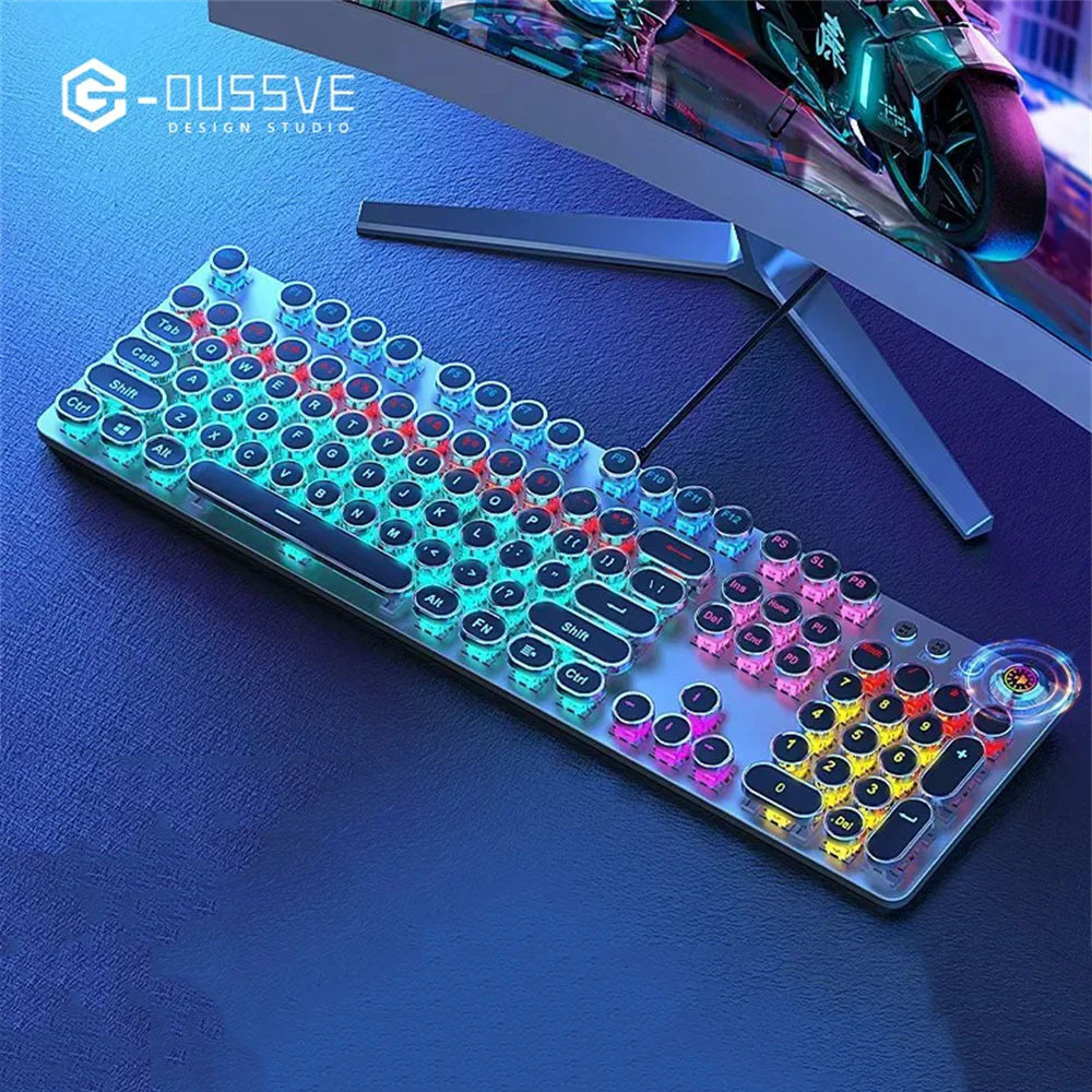 G-OUSSVE｜X60 Steam Transparent Punk Vintage Mechanical Keyboard and Mouse Set Game Office Titanium Alloy Keyboard with Knob