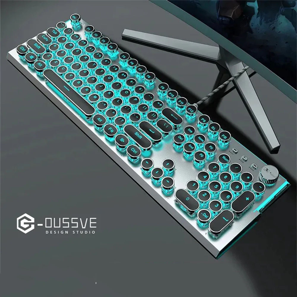 G-OUSSVE｜X60 Steam Transparent Punk Vintage Mechanical Keyboard and Mouse Set Game Office Titanium Alloy Keyboard with Knob
