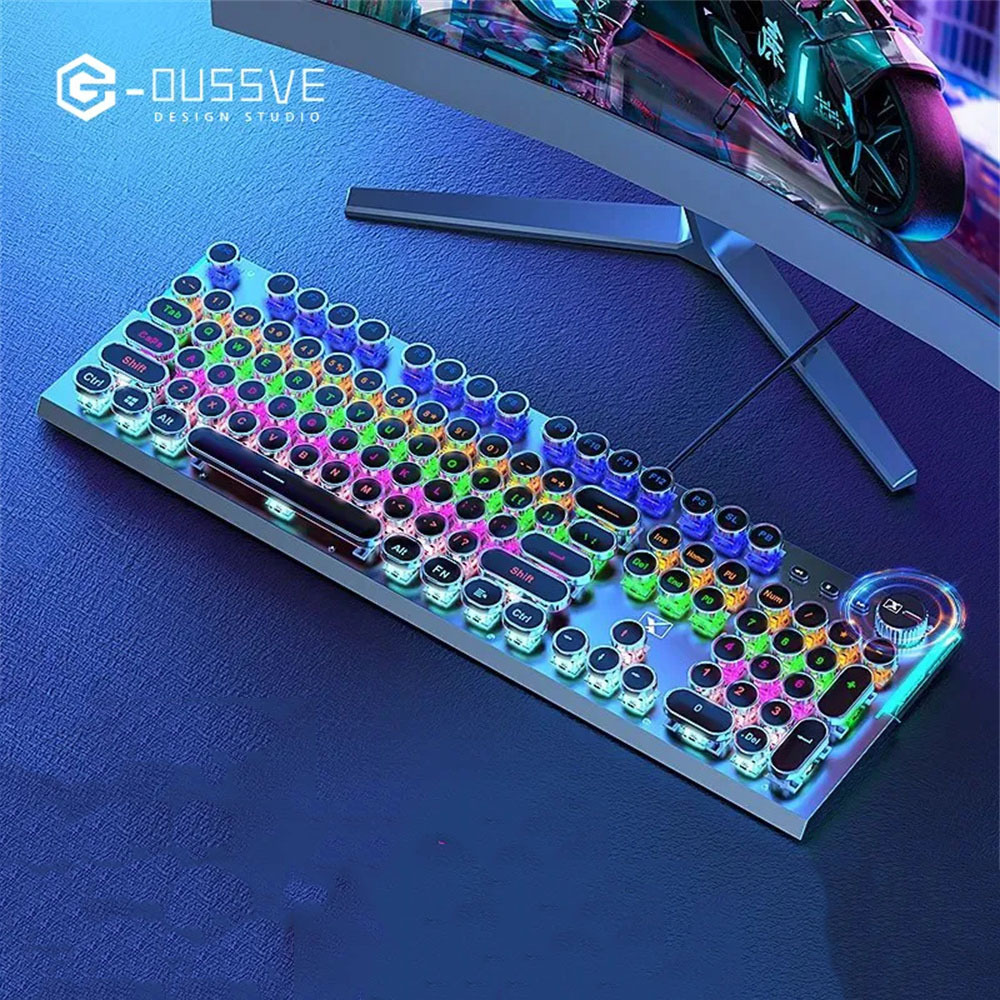 G-OUSSVE｜X60 Steam Transparent Punk Vintage Mechanical Keyboard and Mouse Set Game Office Titanium Alloy Keyboard with Knob