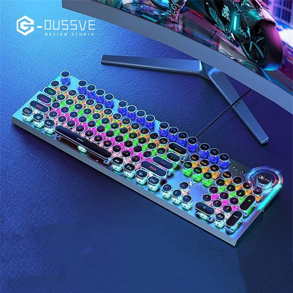 G-OUSSVE｜X60 Steam Transparent Punk Vintage Mechanical Keyboard and Mouse Set Game Office Titanium Alloy Keyboard with Knob