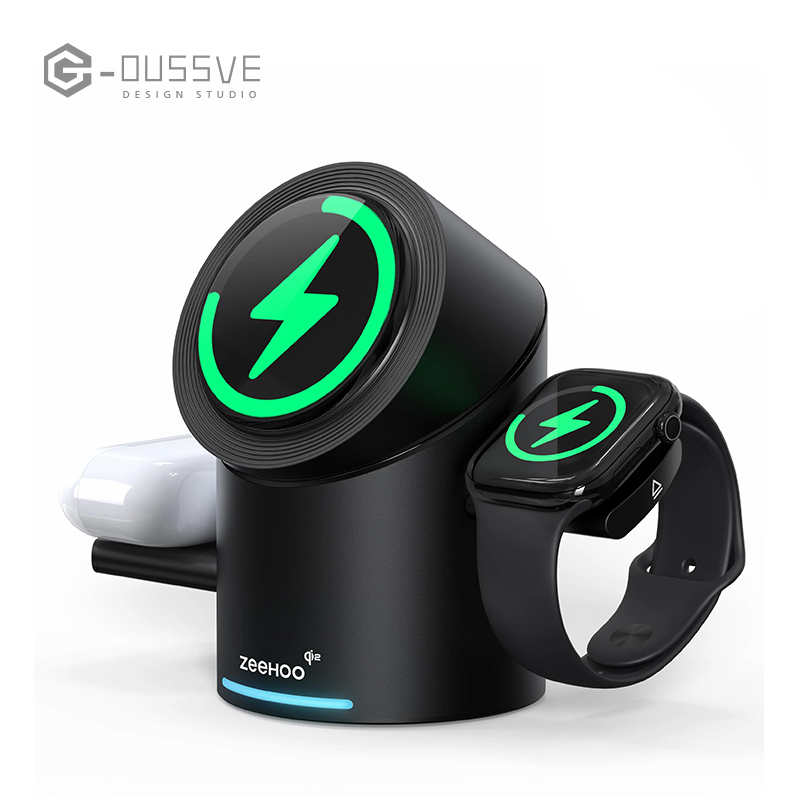 G-OUSSVE｜Cylindrical 3in1 Magnetic Wireless Charging Station with 30W Charger: All-in-One Charger for iPhone 16 Pro 15 14 13 Max/PIus, Samsung S24/S24/S22/S21,Pixel, Apple Watch & Smart Watch,AirPods & Earbuds, 15W Qi2 Fast Charging