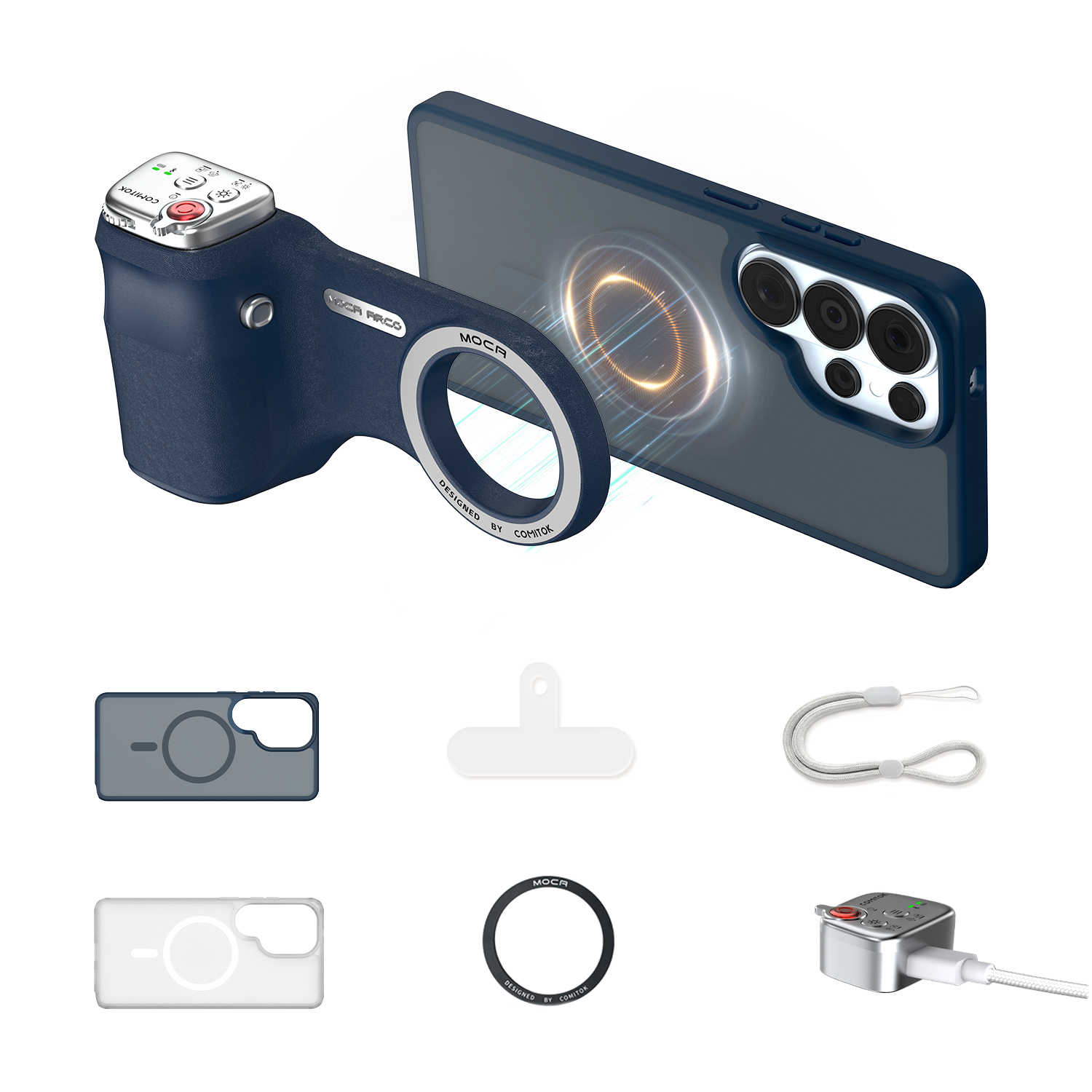 G-OUSSVE | Magnetic Handheld Grip Phone Stand Camera Assistant with LED Fill Light, Magnetic Ring and Phone Case, Compatible with iOS 26/iOS 18/iOS 17, Ergonomic Grip, One-Tap Camera, Rechargeable Remote, Ideal for Photography Enthusiasts