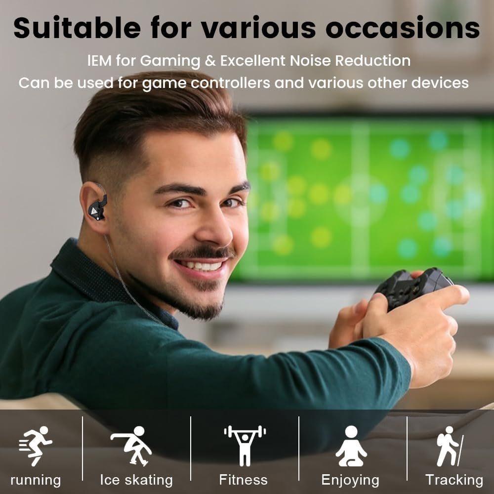 G-OUSSVE | Portable Wired In-Ear Earphones with 8D HiFi Bass, Noise-Canceling Mic, Sweatproof for Gaming, PS/XBOX, Running & Gym, 3D Stereo Sound, Subwoofer Audio, In-Ear Monitor, High-Fidelity Wired Headphones