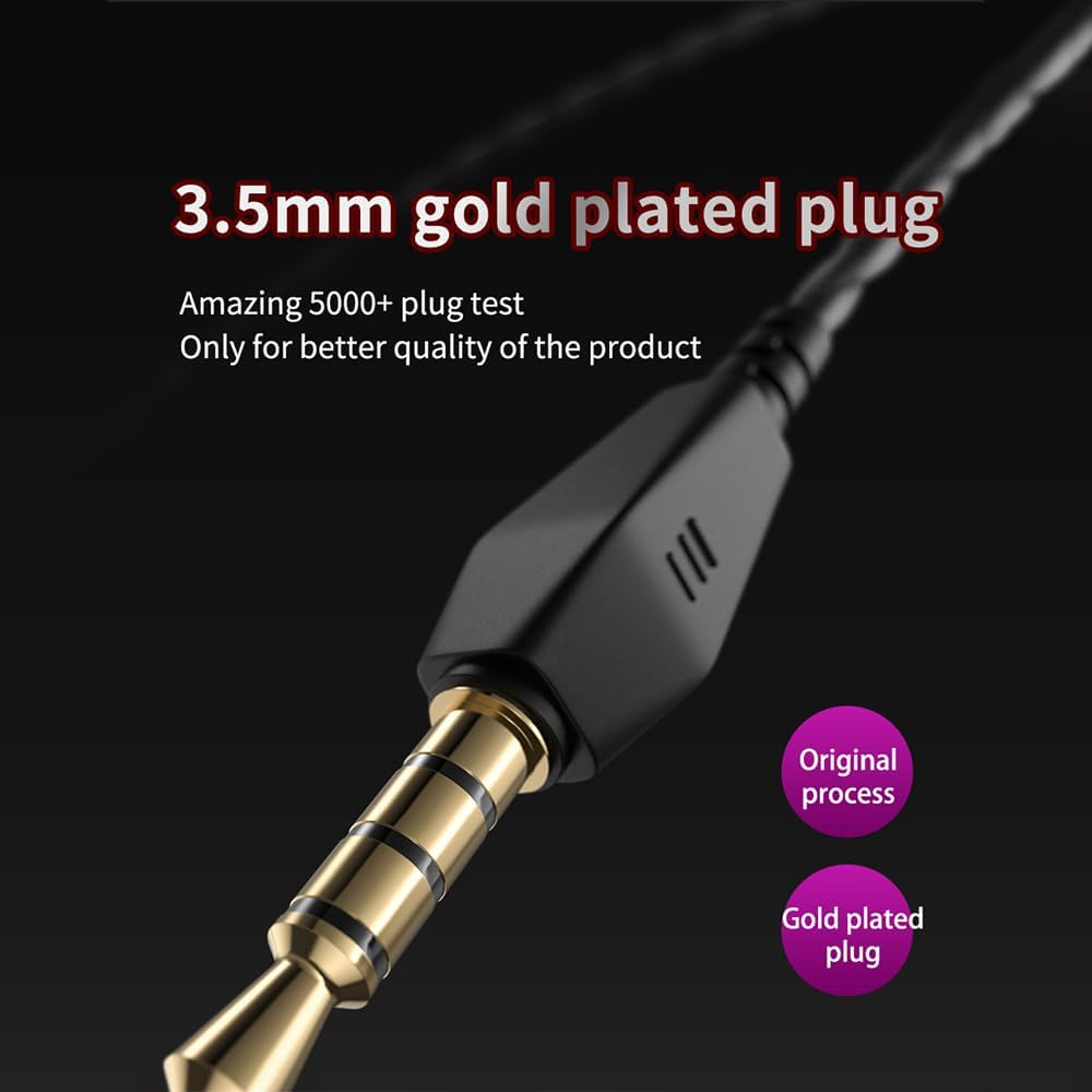 G-OUSSVE | Portable Wired In-Ear Earphones with 8D HiFi Bass, Noise-Canceling Mic, Sweatproof for Gaming, PS/XBOX, Running & Gym, 3D Stereo Sound, Subwoofer Audio, In-Ear Monitor, High-Fidelity Wired Headphones