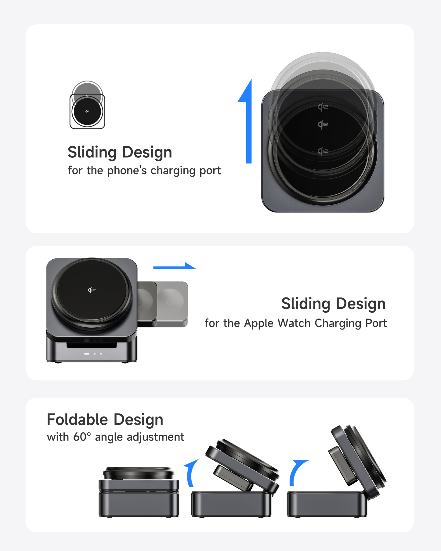 G-OUSSVE | 3-in-1 Foldable Magnetic Wireless Charging Station Qi2 Certified 15W Travel Charger Stand Dock for iPhone 17/16/15/14/13/12 Series Apple Watch AirPods