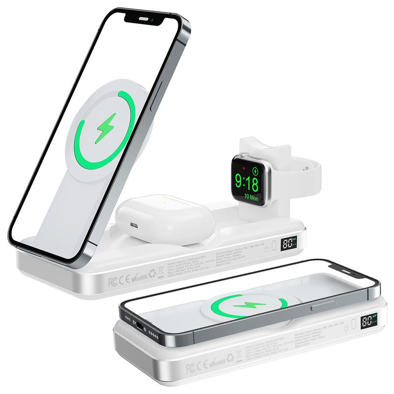 G-OUSSVE｜106 Foldable Automatic MagneticWireless Charger, Fast Charging Station, 10000mAh Portable Power Bank Compatible withiPhone 15/14/13/12 All Series & Earbuds & iWatch