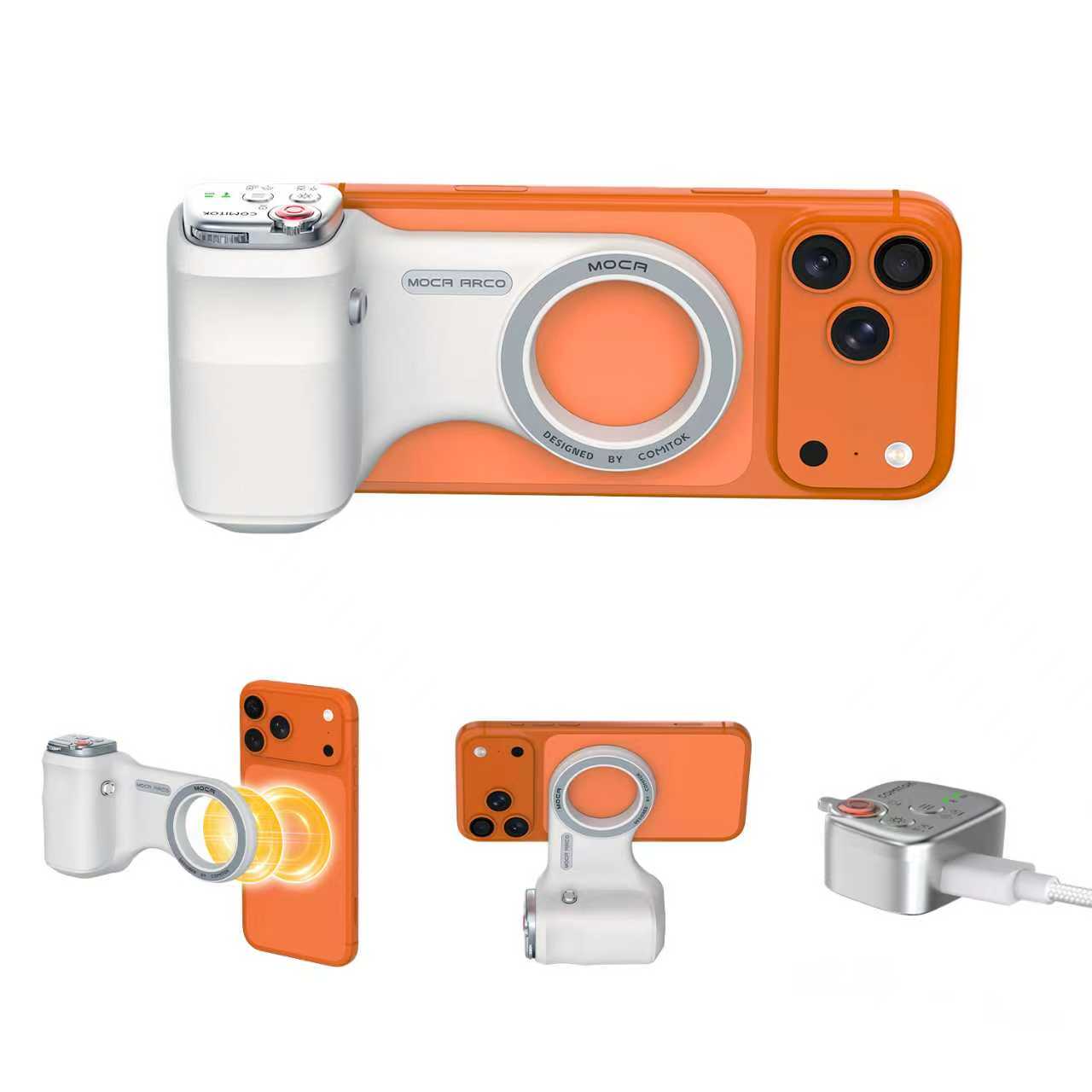 G-OUSSVE | Magnetic Handheld Grip Phone Stand Camera Assistant with LED Fill Light, Magnetic Ring and Phone Case, Compatible with iOS 26/iOS 18/iOS 17, Ergonomic Grip, One-Tap Camera, Rechargeable Remote, Ideal for Photography Enthusiasts