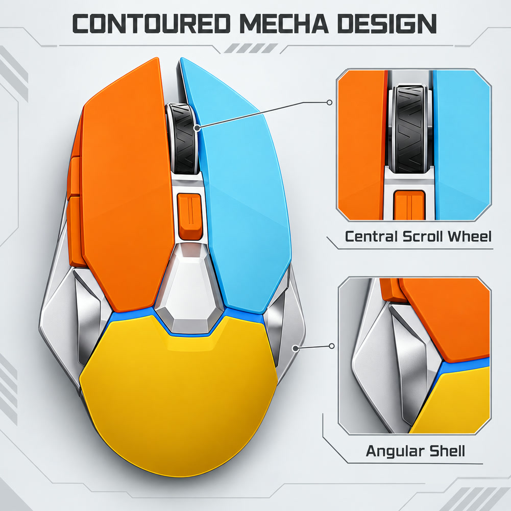 G-OUSSVE Rechargeable 2.4G Wireless Gaming Mouse, 3 DPI Levels, Orange Blue