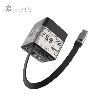 G-OUSSVE｜65W Charger Block with Retractable Type C Cable and Dual Port Travel Charger Fast  Charging for MacBook,iPhone 15/16,Galaxy Smartphone Portable