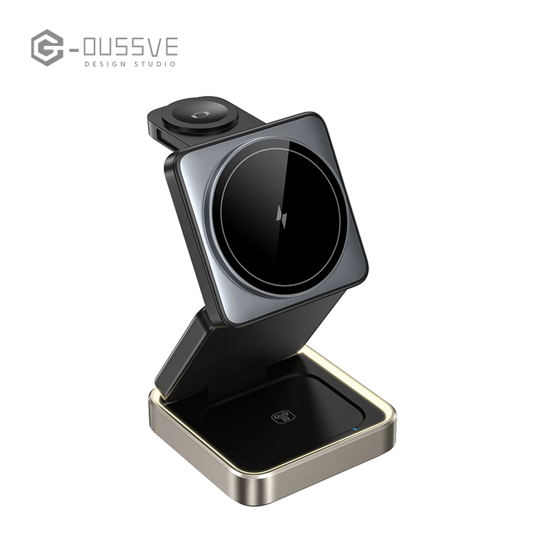 G-OUSSVE | 3 in 1 Magnetic Phone Charger Stand, 3 in 1 Foldable Fast Charging Micro Station, Travel Charger Set for Multiple Devices for iPhone 16 15 14 13 12 Series Foldable Universal smartphone charge wireless