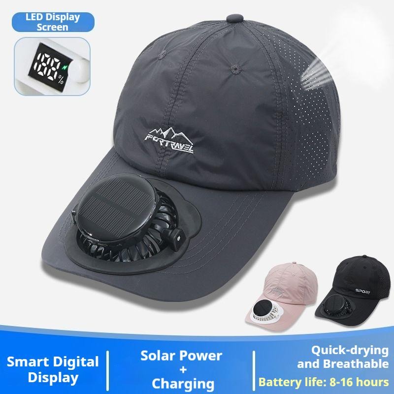 G-OUSSVE Summer Breathable Solar-Charging Fan Hat for Adults - Sun Protection Outdoor Baseball Cap with 1000mAh Battery, 8-16Hrs Runtime & Digital Display