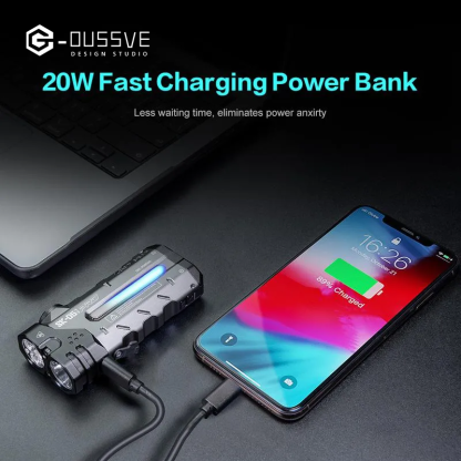 G-OUSSVE |  SK05 EDC Flat Flashlight with Power Bank, Super Bright LED Flashlight, Side Light, Spotlight, Floodlight for Hiking Outdoor