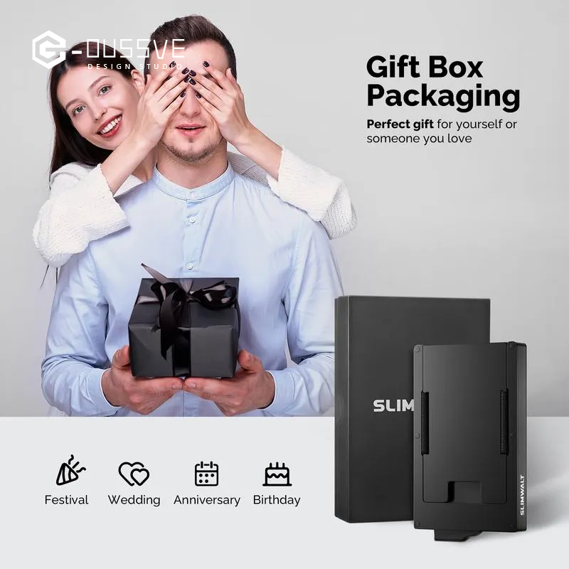 G-OUSSVE | Wallet For Men With Slim Aluminum pop-up Credit Card Holder, Men's RFID Blocking Wallet, Gifts for Men