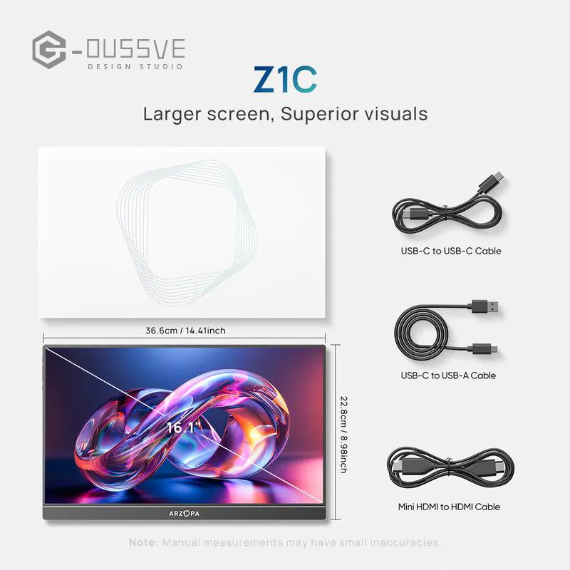 G-OUSSVE |  16.1'' 100% sRGB 144Hz&60Hz Portable Gaming Monitor 1080P FHD Kickstand Portable Monitor External Second Screen for Laptop,PC,PS5,Xbox,Switch