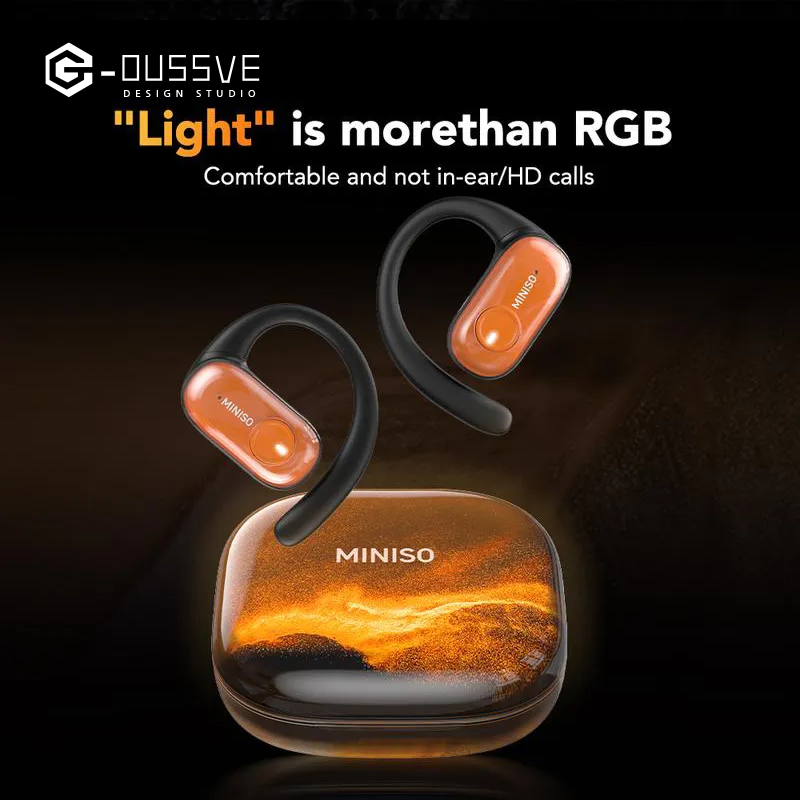 G-OUSSVE|MINISO MS185 OWS Open Ear Wireless Bluetooth Earbuds Quicksand Luminous Headphones HIFI Sound Quality Sports Headphones IPX5 Waterproof With microphone