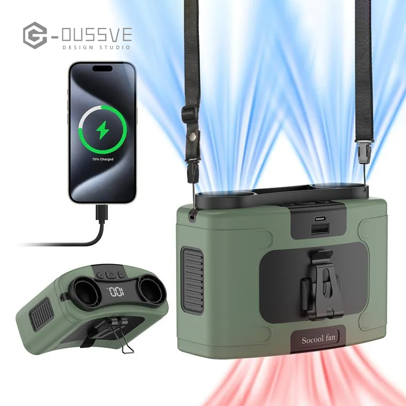 G-OUSSVE｜Rechargeable Waist Fan, 1 Count Strong Airflow Mini Wearable Belt Fan, 10 Speed Portable Neck Fan for Outdoor, Camping