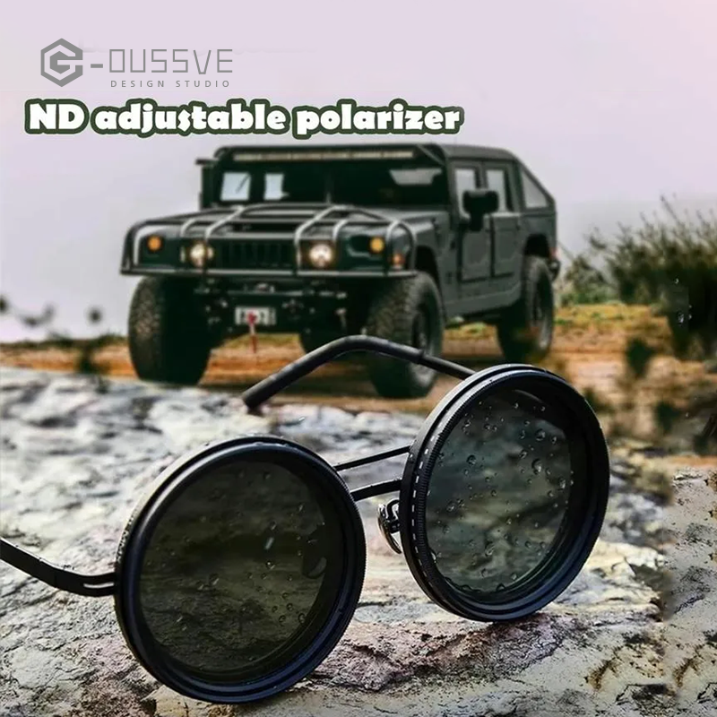G-OUSSVE｜ND Filter Adjustable Polarized Lens – 9-Step Light Control, UV Protection, Titanium Frame, Classic Vintage Design