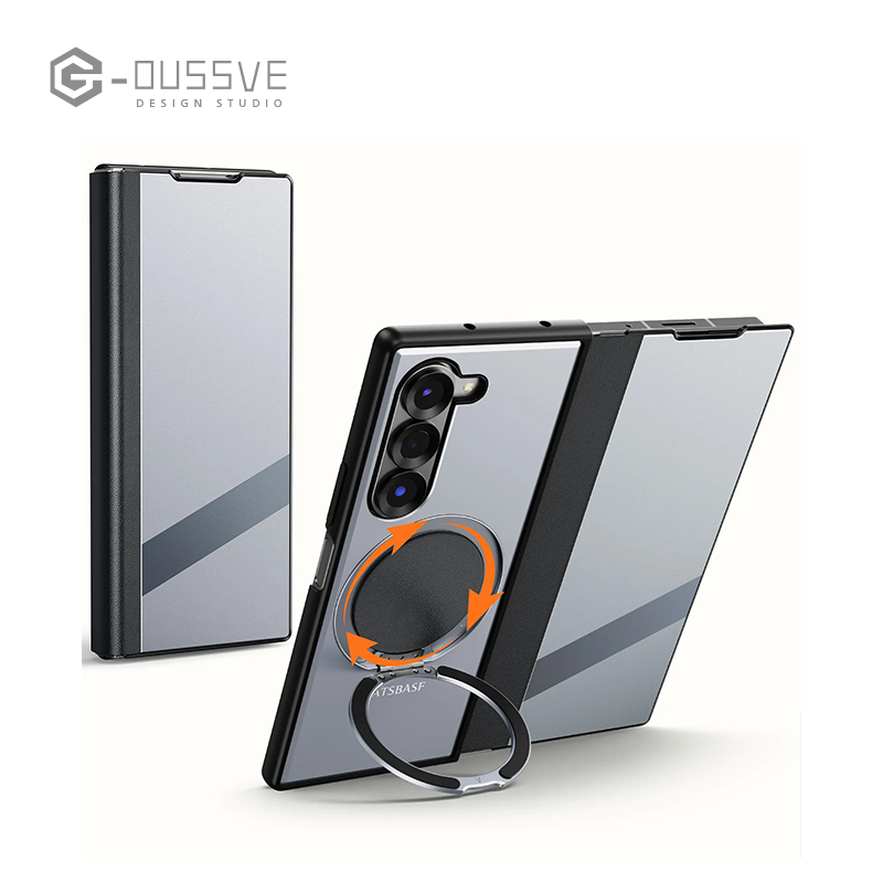 G-OUSSVE|Genuine leather metal flip phone case for Samsung Z Fold6/Fold5. Full coverage with magnetic closure and built-in stand. Premium, ultra-slim design for foldable phones – stylish and protective.