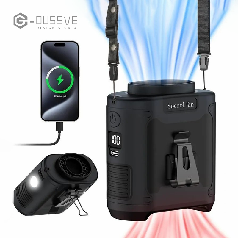 G-OUSSVE｜Portable Waist Fan, Personal Cool Clip Fan, Battery Powered Fan, Clip On Fan for Bed, Portable Rechargeable, Household Essentials, Cooling Vest for Outdoor Jobsite Camping Travel