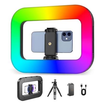 Rechargeable Handheld Beauty Fill Light, Expandable bracket,Selfie Tripod,Adjustable Extendable Foldable Phone Holder, for Streaming, Live Recording, Video Photography, Light Size: 11.61x8.58inc