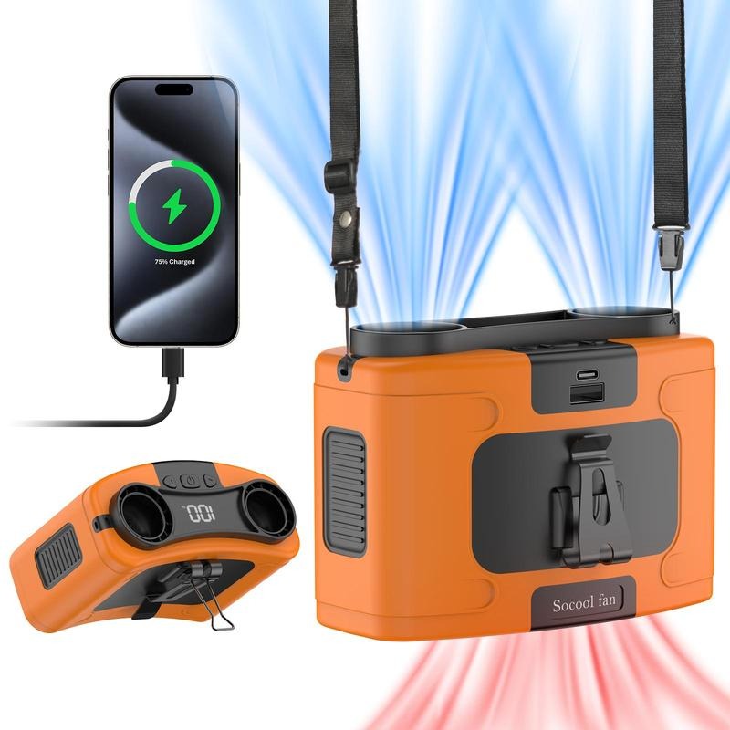G-OUSSVE｜Rechargeable Waist Fan, 1 Count Strong Airflow Mini Wearable Belt Fan, 10 Speed Portable Neck Fan for Outdoor, Camping