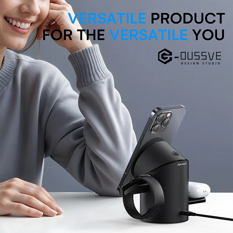 G-OUSSVE｜Cylindrical 3in1 Magnetic Wireless Charging Station with 30W Charger: All-in-One Charger for iPhone 16 Pro 15 14 13 Max/PIus, Samsung S24/S24/S22/S21,Pixel, Apple Watch & Smart Watch,AirPods & Earbuds, 15W Qi2 Fast Charging
