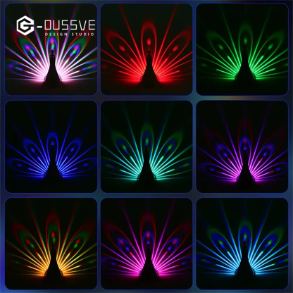 G-OUSSVE | Peacock Lamp, Peacock Wall Light, 7 Color Ambient Projection Lamp with Remote Control, USB Charging Rainbow Peacock Nightlight, LED Wall Table Decor for Home Living Room Office 