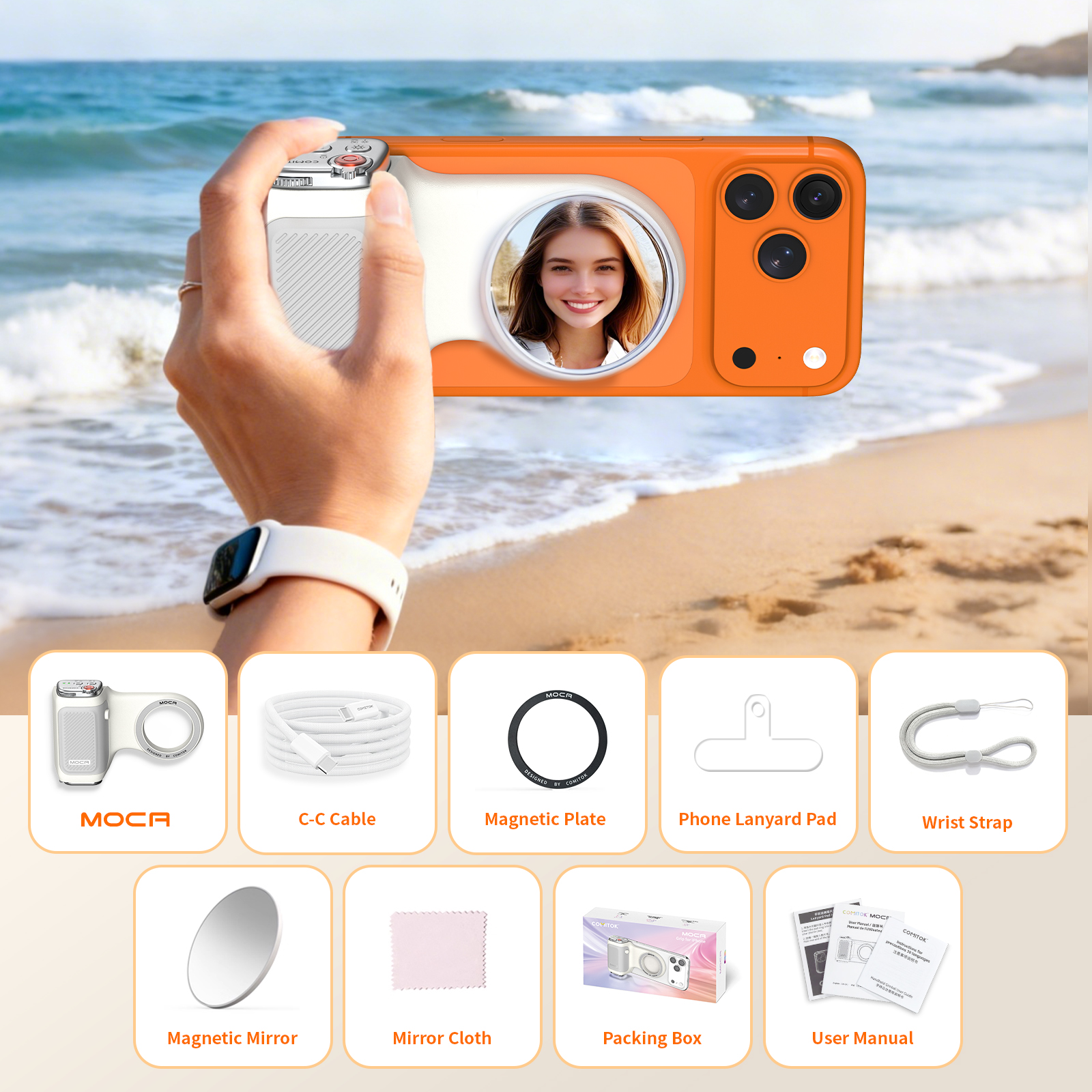 G-OUSSVE | Magnetic Handheld Grip Phone Stand Camera Assistant with LED Fill Light 2-in-1, Compatible with iOS 26/iOS 18, Ergonomic Grip, One-Tap Camera, Rechargeable Remote, Ideal for Thanksgiving & Christmas Gift for Photography Enthusiasts