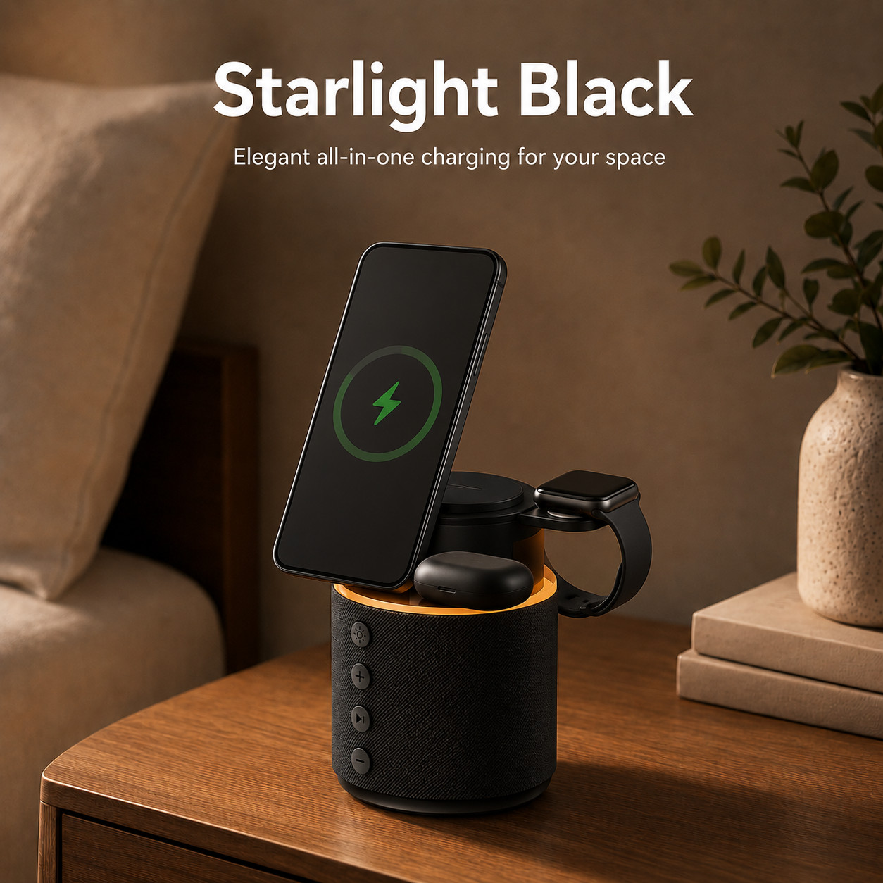 G-OUSSVE 3-in-1 Magnetic Wireless Charging Speaker, Bluetooth Speaker, 15W iPhone Charger, Warm Night Light & Device Stand