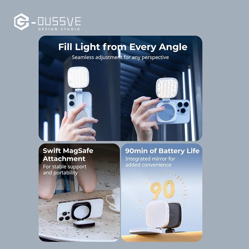 G-OUSSVE|Magnetic Selfie Light for iPhone, Phone Light with a Mirror, Instant Attachment for MagSafe, for Selfies, Video Conference, Vibe P48 Black/White 4656/4933 Convenient Vlogging kit