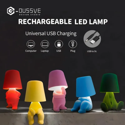 G-OUSSVE｜Cute Doll Design Table Lamp, 1 Count USB Rechargeable 3-level Dimmable Night Light, Decorative Light for Bedroom, Living Room, Office