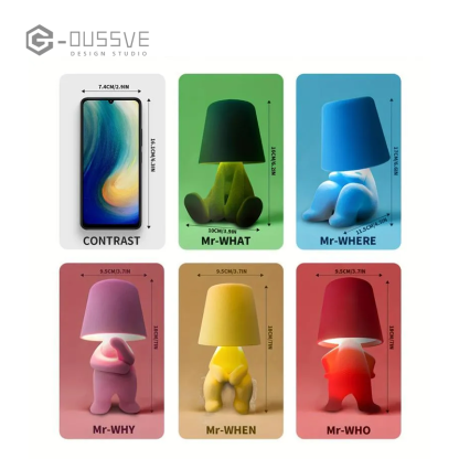 G-OUSSVE｜Cute Doll Design Table Lamp, 1 Count USB Rechargeable 3-level Dimmable Night Light, Decorative Light for Bedroom, Living Room, Office