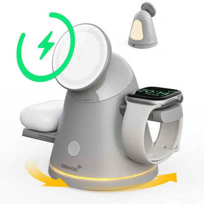 G-OUSSVE 4-in-1 Wireless Charging Station for Apple, 15W Qi2 Mag-safe Charger with Dimmable Light & 360° Rotating Phone Stand, Fast Charger for iPhone 16–12, AirPods, Apple Watch & Samsung Watch