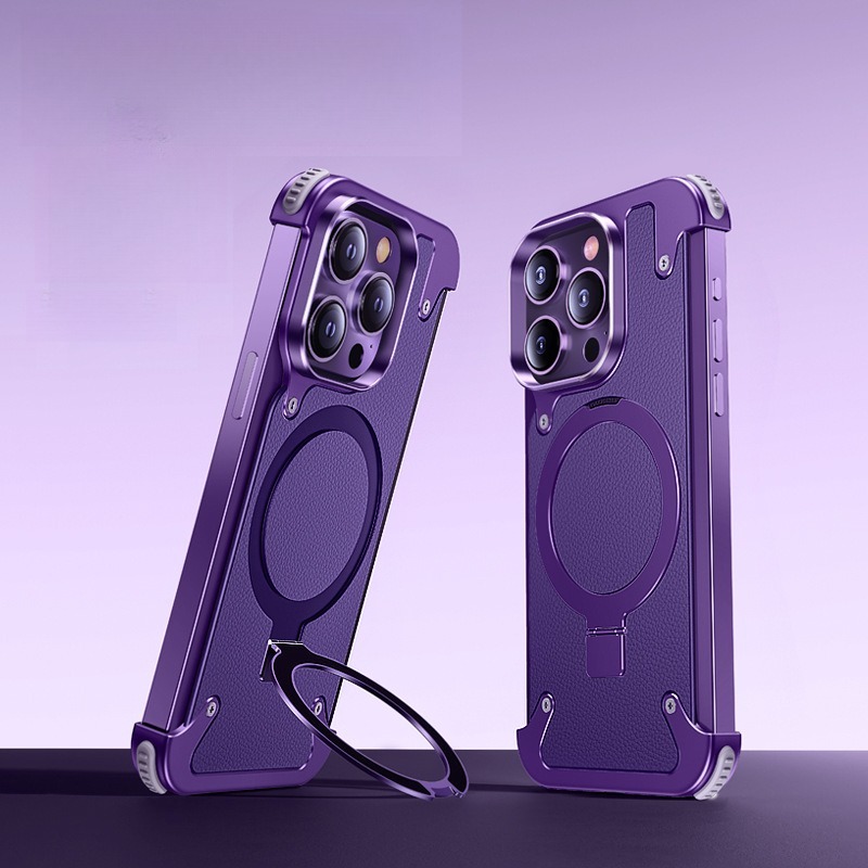 G-OUSSVE｜Borderless Phone Protective Case, Metal Frame, Airbag, Anti Slip Bracket, Apple 14, Suitable for Apple 15 Promax