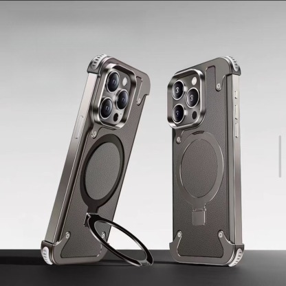 G-OUSSVE｜Borderless Phone Protective Case, Metal Frame, Airbag, Anti Slip Bracket, Apple 14, Suitable for Apple 15 Promax