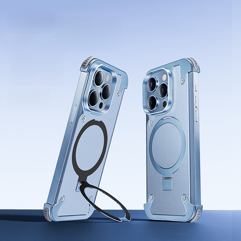 G-OUSSVE｜Borderless Phone Protective Case, Metal Frame, Airbag, Anti Slip Bracket, Apple 14, Suitable for Apple 15 Promax