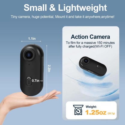 G-OUSSVE 4K Thumb Action Camera, Thumb POV Portable Body Cam, Tiny Size, Hands Free, Mount Anywhere Magnetic Sport DV, Bike Cycling, Pet, Vlogging Card Water Proof
