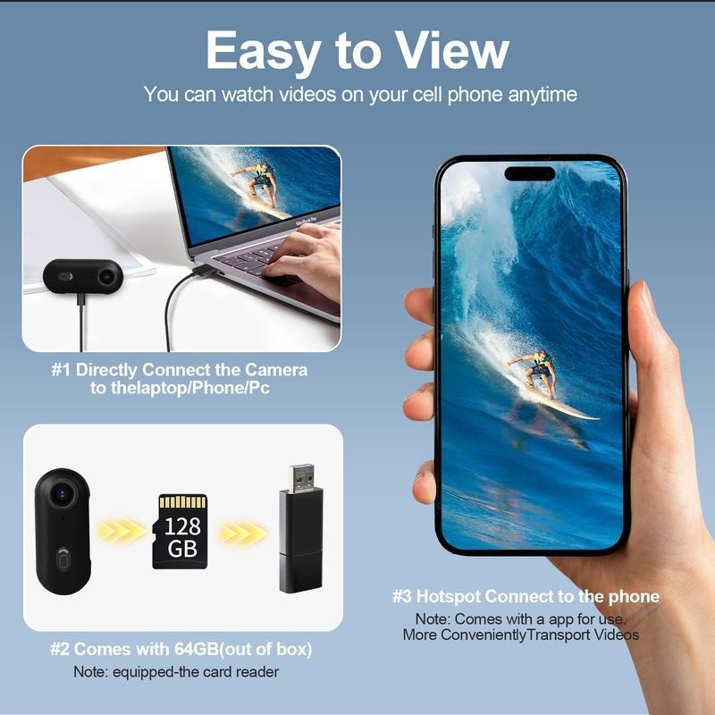 G-OUSSVE 4K Thumb Action Camera, Thumb POV Portable Body Cam, Tiny Size, Hands Free, Mount Anywhere Magnetic Sport DV, Bike Cycling, Pet, Vlogging Card Water Proof