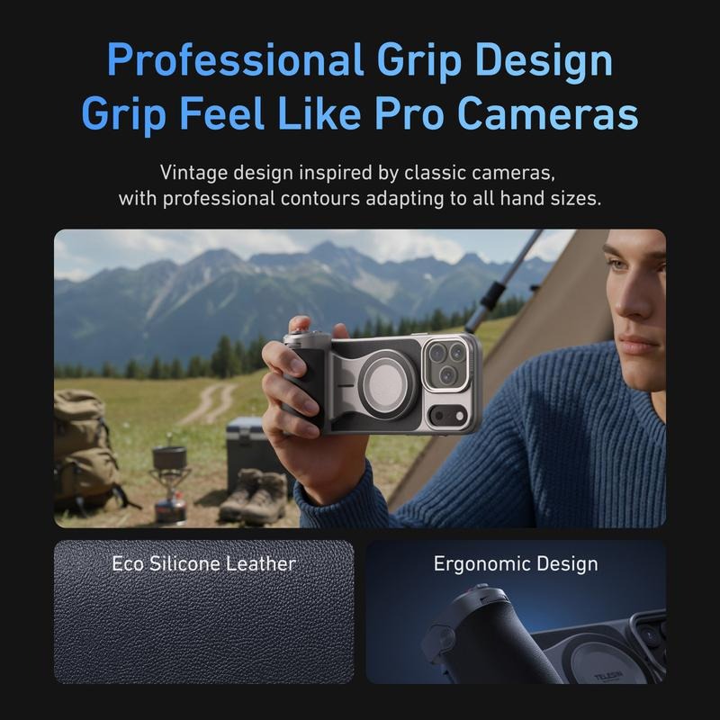 G-OUSSVE Retro Leather Master Grip Camera Handle for iPhone 17 Pro Max/Pro – Pro Filmmaking Kit with Graphene Cooling Phone Case, Mag Safe Wireless Charging, Shutter & Dial Controls, Tripod, Magnetic Filter, iPhone 17 Accessories for Vlog, Selfie, Video