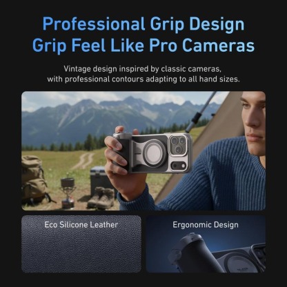 G-OUSSVE Retro Leather Master Grip Camera Handle for iPhone 17 Pro Max/Pro – Pro Filmmaking Kit with Graphene Cooling Phone Case, Mag Safe Wireless Charging, Shutter & Dial Controls, Tripod, Magnetic Filter, iPhone 17 Accessories for Vlog, Selfie, Video