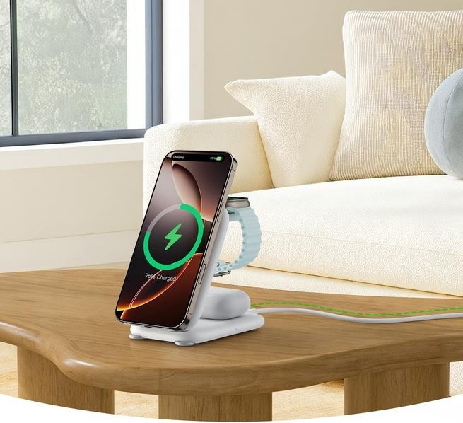 G-OUSSVE | Traveling Fast Wireless Charging Station for Apple Devices, Magnetic 3 in 1 Travel MagSafe Charger Stand for iPhone 17 16 15 14 13 12 Pro Max Plus, Apple Watch& Air pods 4 3 2 Pro