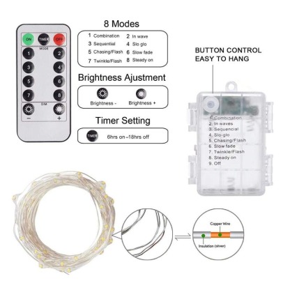 G-OUSSVE | LED Fairy Lights Battery Operated Christmas String Lights with Remote, Waterproof 8 Modes Firefly Twinkle Lights for Christmas Tree, Wreath Decor