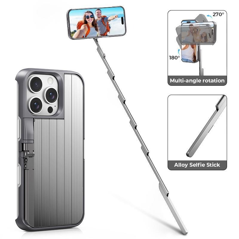 G-OUSSVE | Concert Phone Case with Selfie Stick 3-in-1 Foldable iPhone Case Slim Vertical Design Rotatable Mount Bluetooth Remote Shooting Multi-Angle Rotation Folding Stand for Travel & Vlogging