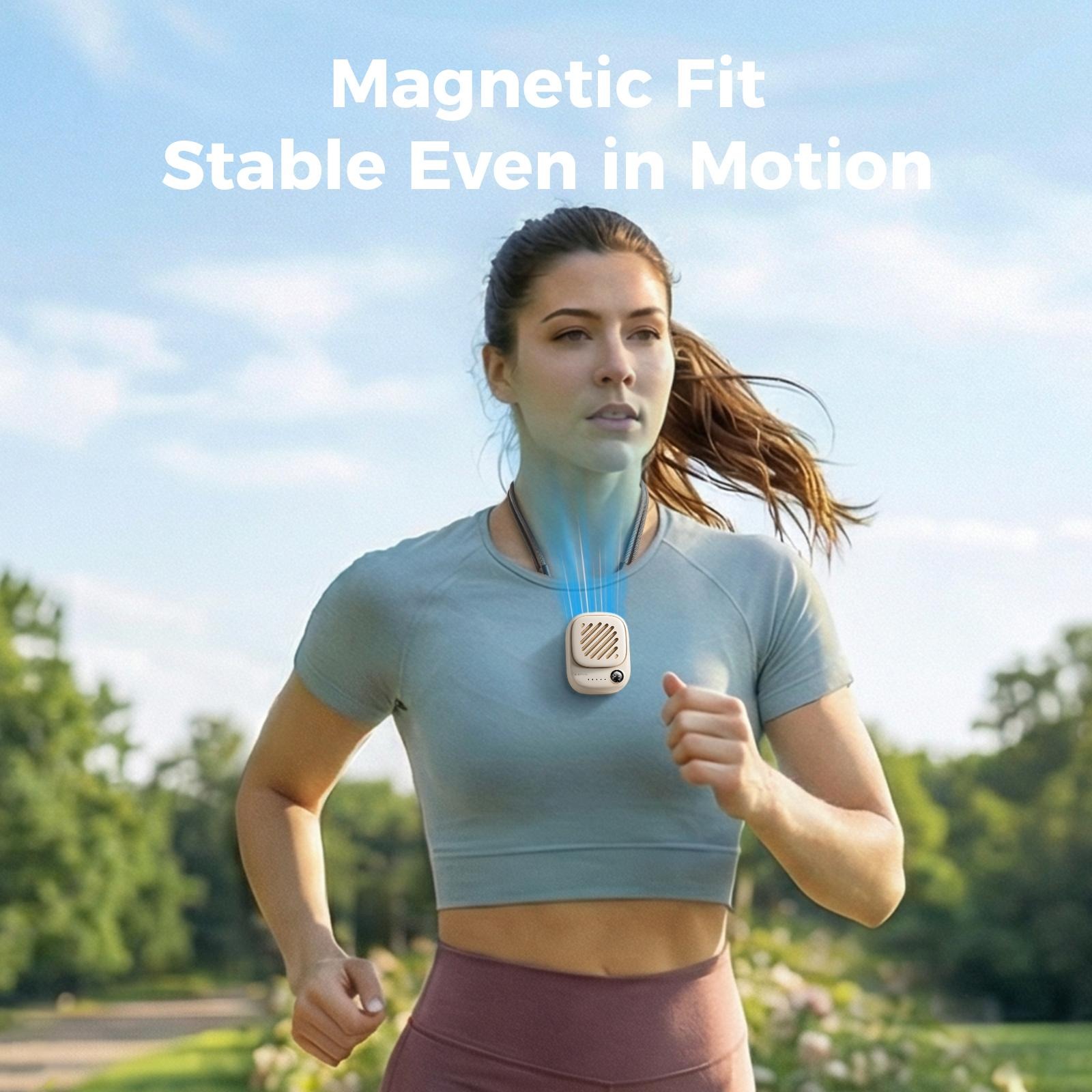 G-OUSSVE | Portable Mini Neck Fan 95g Ultra-Light & Magnetic, 10H Battery Life, 3-Speed Silent Wind, Tangle-Free Design-Summer Essential