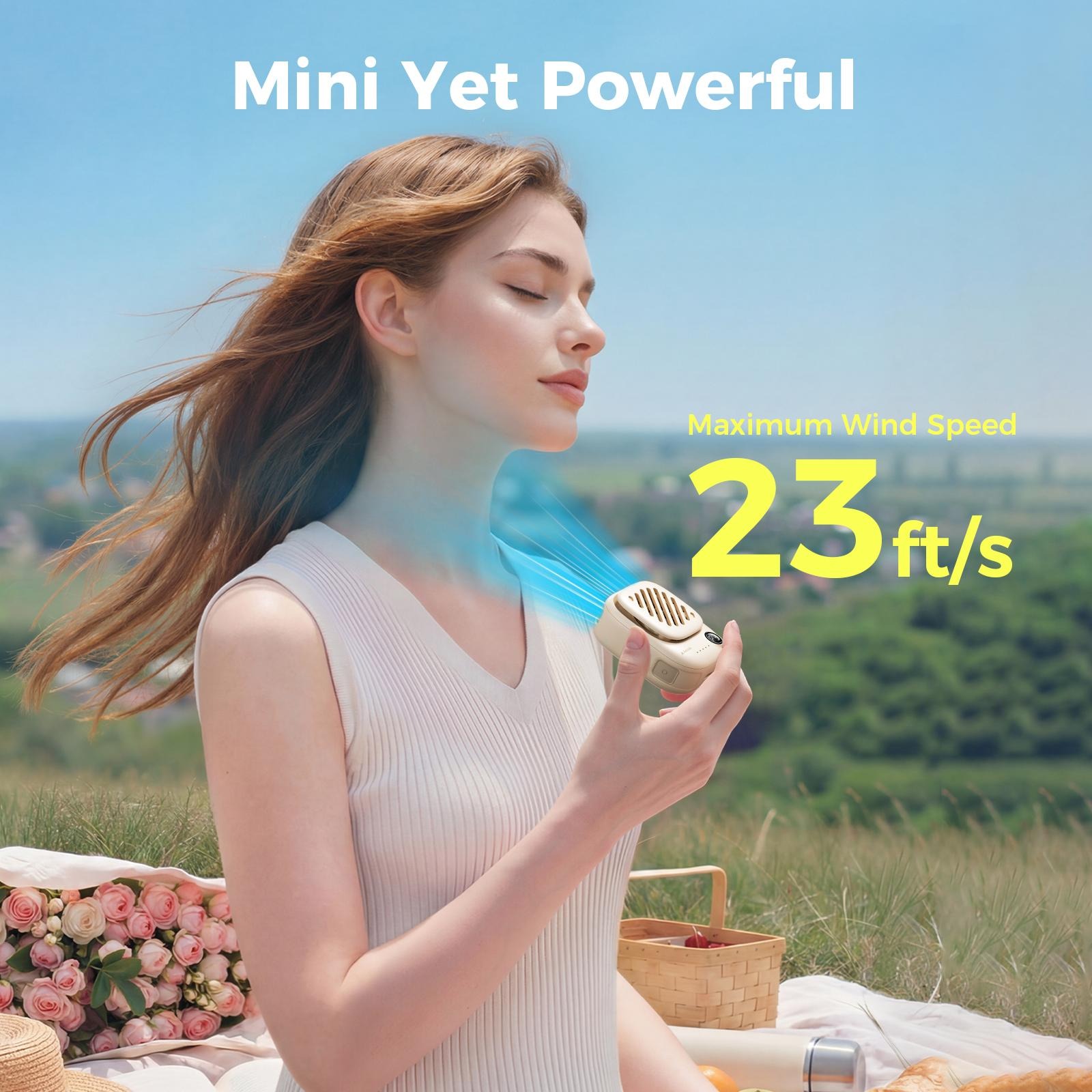 G-OUSSVE | Portable Mini Neck Fan 95g Ultra-Light & Magnetic, 10H Battery Life, 3-Speed Silent Wind, Tangle-Free Design-Summer Essential