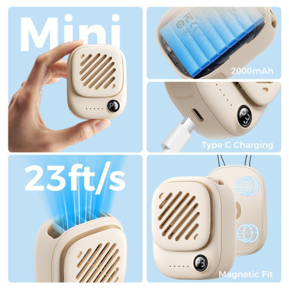 G-OUSSVE | Portable Mini Neck Fan 95g Ultra-Light & Magnetic, 10H Battery Life, 3-Speed Silent Wind, Tangle-Free Design-Summer Essential